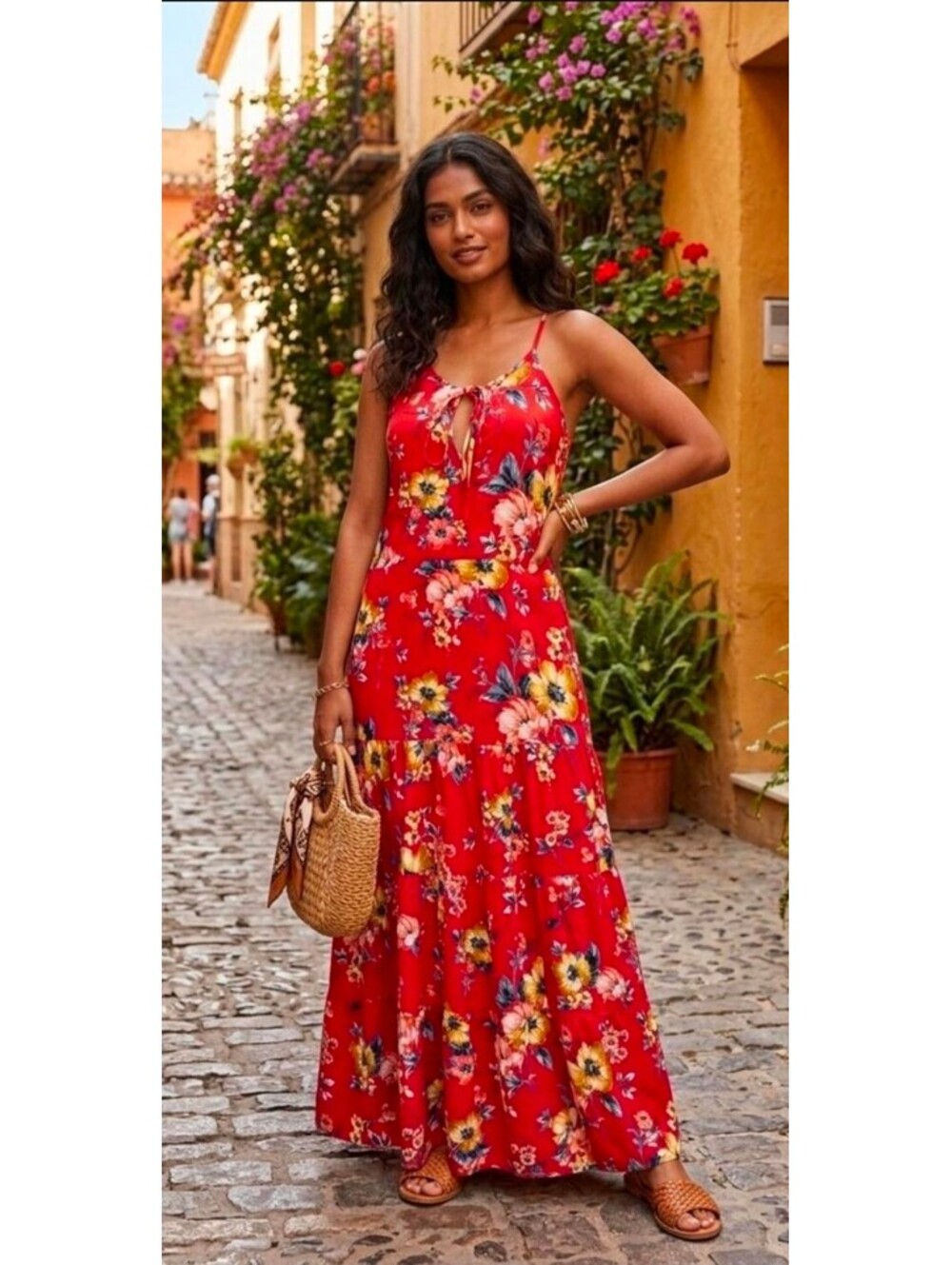 Anthropologie Band of Gypsies Red Floral Maxi Dress Small